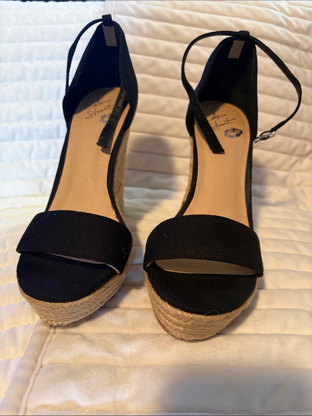 Colin Stuart Black Espadrille Wedge Sandals with Ankle Tie
